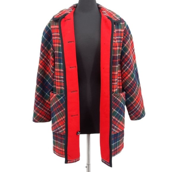 VTG 60s Penguin Fashions Multicolor Plaid Wool Fleece Lined Car Coat Pockets M - Picture 8 of 11